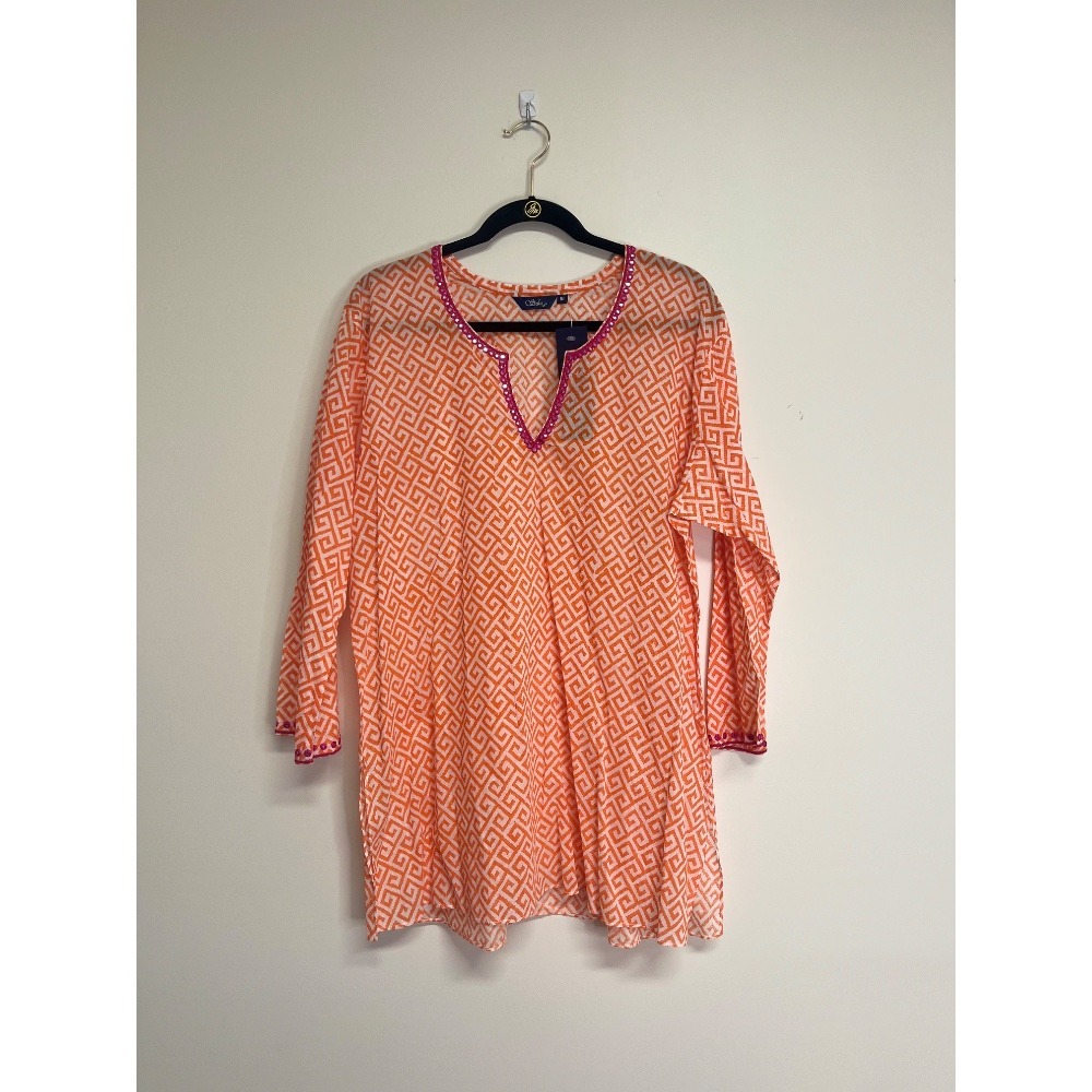 Sulu‎ Collection Women's Orange & White Geometric Print Tunic Size 16
